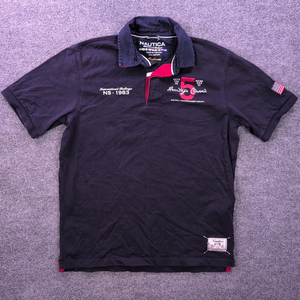 Nautica Polo Shirt Mens Medium Navy Blue Heritage Classic Sailing International